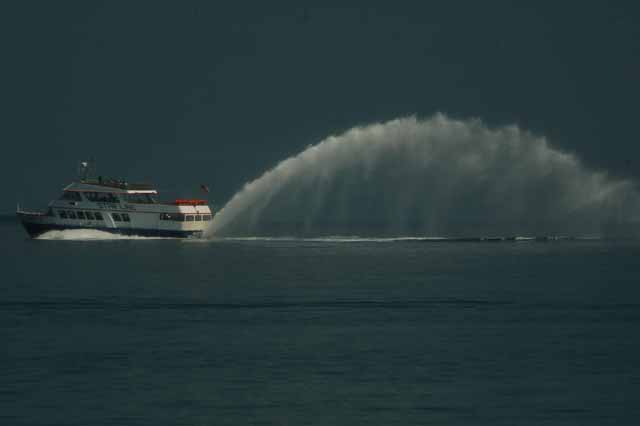 The Star Line hydro-jet from Mackinaw City to Mackinac Island